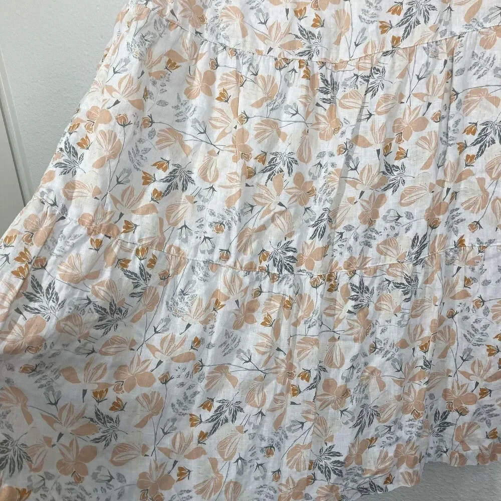 Sun Dress Linen Dress Joie Floral Large 100% Linen Sleeveless Tiered Summer